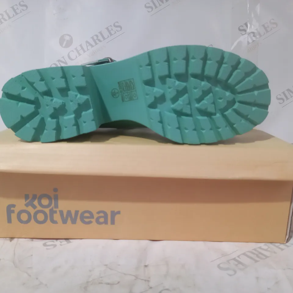 BRAND NEW BOXED PAIR OF KOI VEGAN LEATHER TIRA MARY JANES FRESH MINT EDITION SHOES IN GREEN UK SIZE 5