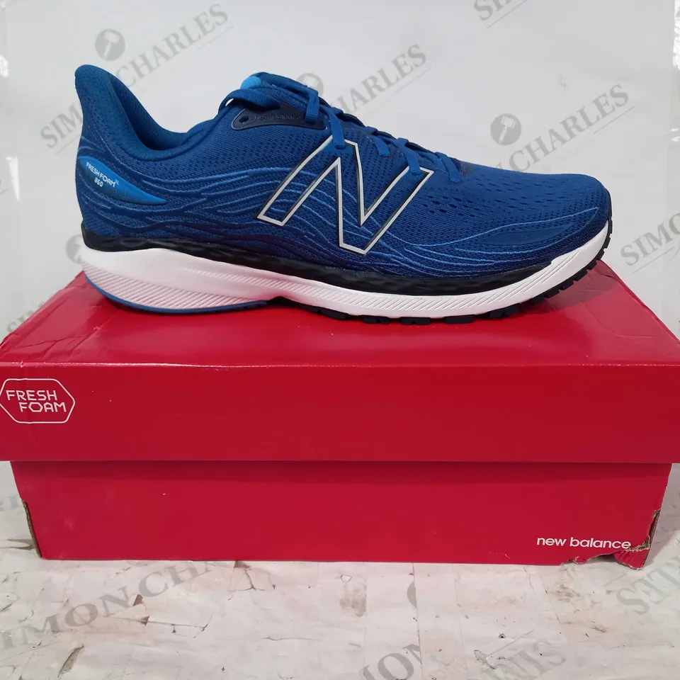 BOXED PAIR OF NEW BALANCE TRAINERS IN BLUE UK SIZE 11.5