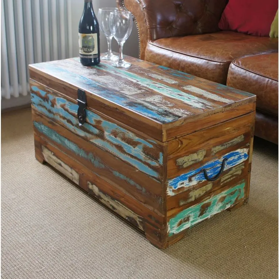 SANJAY OLD PAINTED TEAK TRUNK 