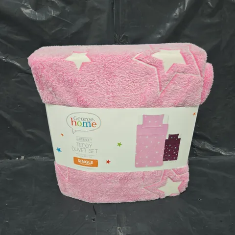 SUPERSOFT TEDDY DUVET SET - SINGLE - PINK / STARS 