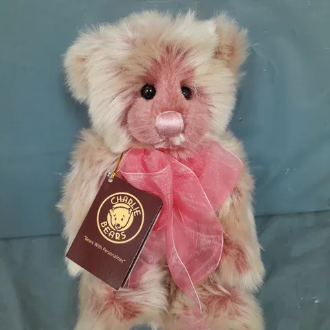 CHARLIE BEARS SATURDAY PLUSH JOINTED BEAR WITH PINK ORGANZA RIBBON BOW