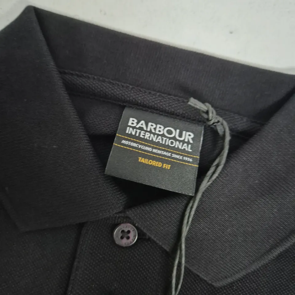 BARBOUR INTERNATIONAL POLO SHIRT – BLACK, SMALL (TAILORED FIT) 