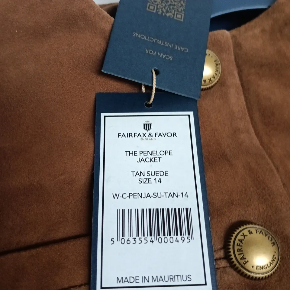 FAIRFAX & FAVOR THE PENELOPE JACKET – TAN SUEDE, WOMEN'S SIZE 14