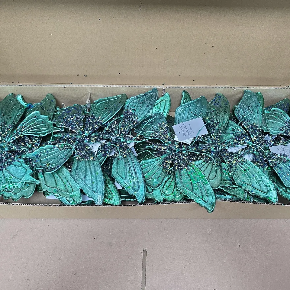BOX OF APPROXIMATELY 24 GISELA GRAHAM GREEN BUTTERFLY DECORATIONS