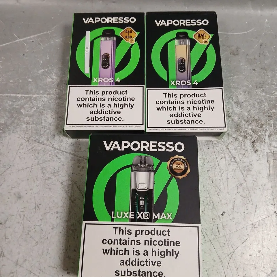 APPROXIMATELY 30 ASSORTED VAPE & E-CIGARETTE PRODUCTS TO INCLUDE VAPORESSO XROS 4, VAPORESSO LUXE XR MAX, ETC