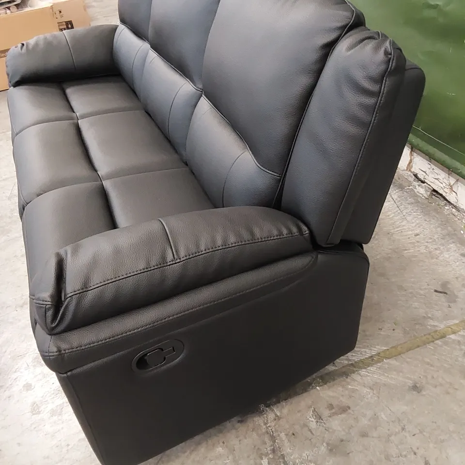 QUALITY DESIGNER ALBION 3 SEATER MANUAL RECLINER LEATHER SOFA - BLACK