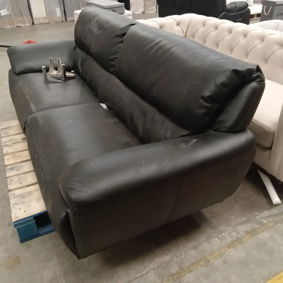 DESIGNER 3 SEATER BLACK FAUX LEATHER SOFA