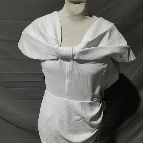 CLUB L WHITE GLITTER BARDOT WRAP MINI DRESS IN WHITE SIZE 8