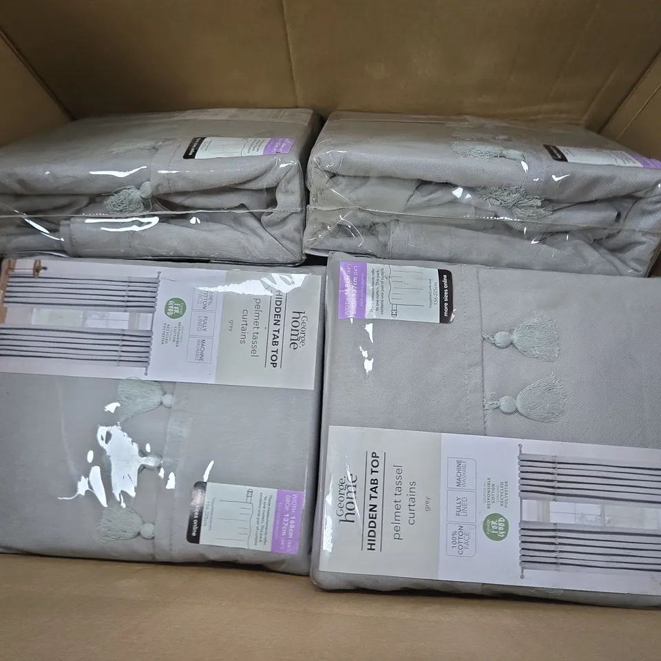 APPROXIMATELY 10 SEALED HIDDEN TAB TOP PELMET TASSEL CURTAINS GREY 