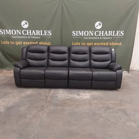 QUALITY DESIGNER FAUX LEATHER MANUAL RECLINING 4 SEATER SOFA - BLACK 