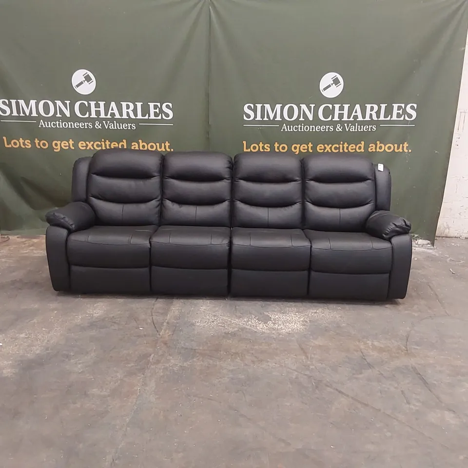QUALITY DESIGNER FAUX LEATHER MANUAL RECLINING 4 SEATER SOFA - BLACK 