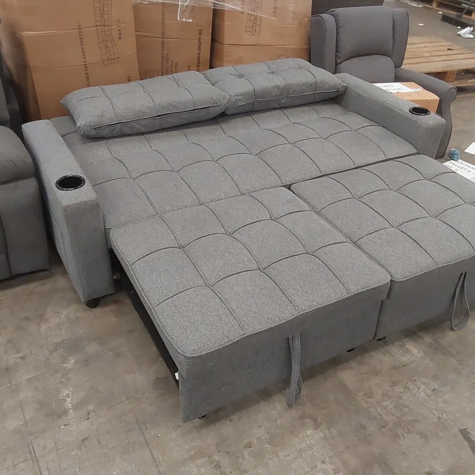 QUALITY DESIGNER UPHOLSTERED SOFA BED WITH CUPHOLDERS 