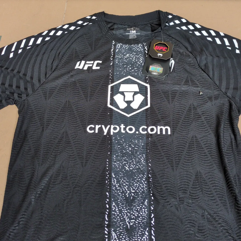 UFC MEN'S T-SHIRT – BLACK, 100% POLYESTER – SIZE M – CRYPTO.COM LOGO