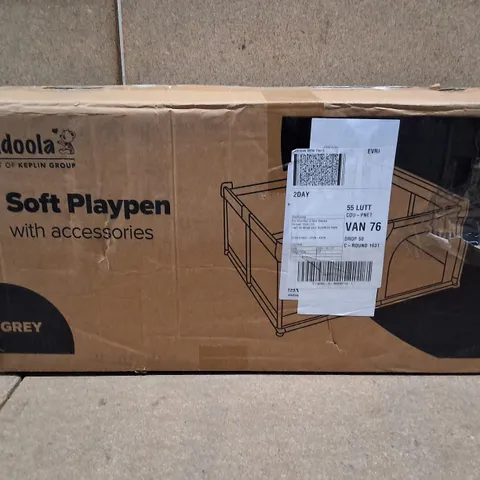 BOXED KIDOOLA SOFT PLAYPEN WITH ACCESSORIES IN GREY