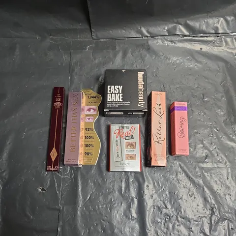 LOT OF 6 ASSORTED COSMETIC PRODUCTS TO INCLUDE - CHARLOTTE TILBURY LIP CHEAT LIP LINER IN M.I.KISS - HUDABEAUTY EASY BAKE SETTING POWDER - TOO FACED BETTER THAN SEX MASCARA - ETC