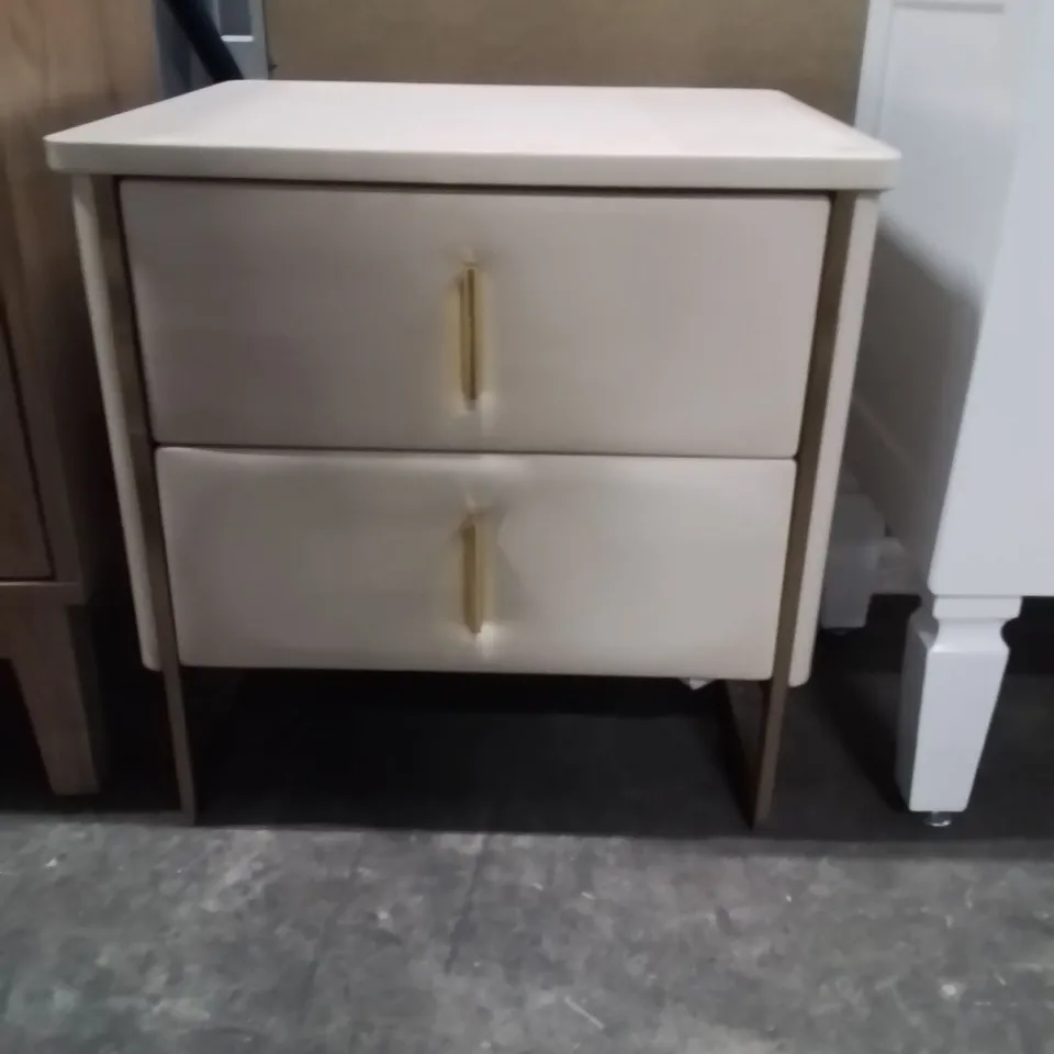 MODERN BEIGE NIGHTSTAND 2 DRAWER FAUX LEATHER BEDSIDE TABLE 