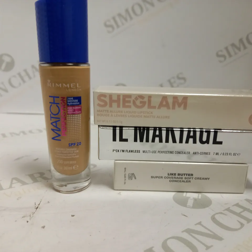 LOT OF APPROX 4 TO INCLUDE RIMMEL LONDON FOUNDATION , CONCEALER , ETC