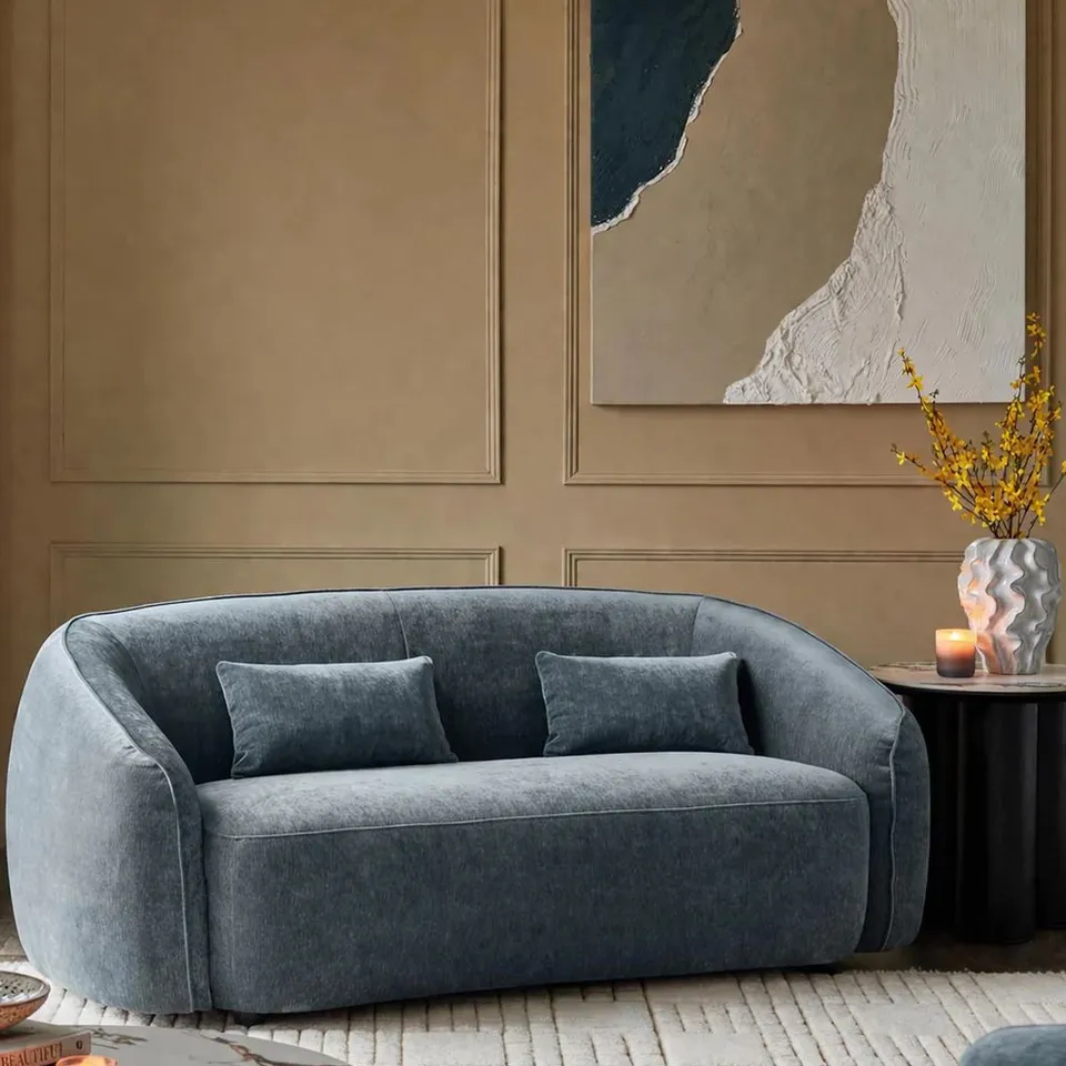 BOXED DANETTI ZOEY BLUE GREY FABRIC 2 SEATER SOFA