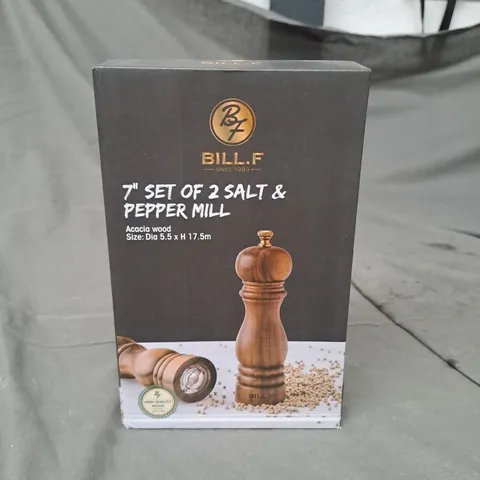SEALED BILL.F 7" SET OF 2 ACACIA WOOD SALT AND PEPPER MILL