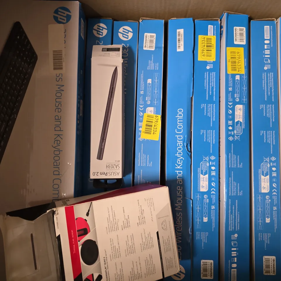 BOX OF APPROXIMATELY 15 ASSORTED ITEMS TO INCLUDE SECATEURS, PATIO WEEDER, WIRELESS MOUSE AND KEYBOARD COMBO, ETC - COLLECTION ONLY