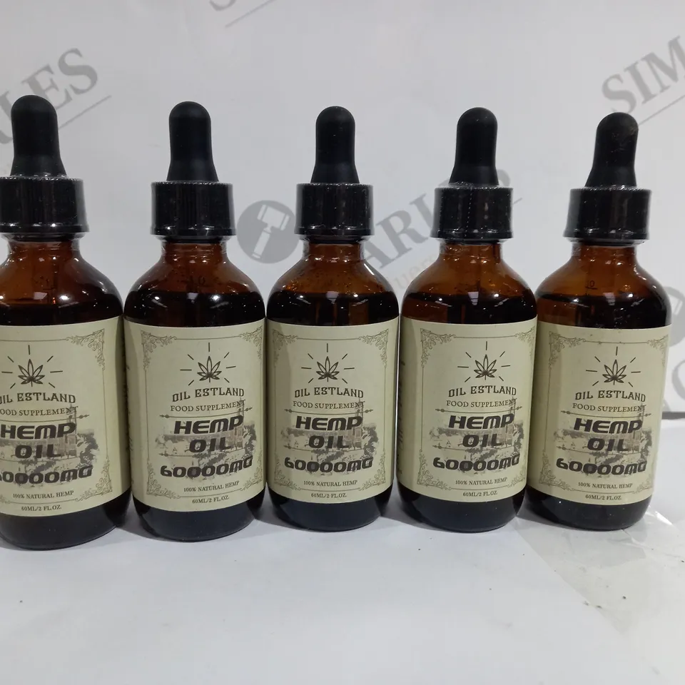 5 X SEALED OIL ESTLAND C-B-D OIL DROPS, 50000MG 83% 60ML (COLLECTION ONLY)