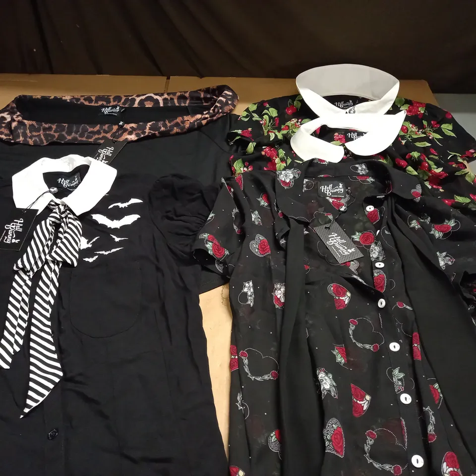 LOT OF 5 ASSORTED HELL BUNNY SHIRTS IN VARIOUS SIZES