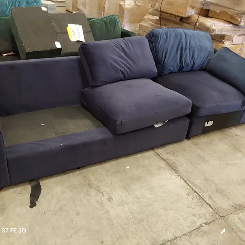 TWO IDRIS CORNER SECTIONS PLUSH NAVY BLUE FABRIC