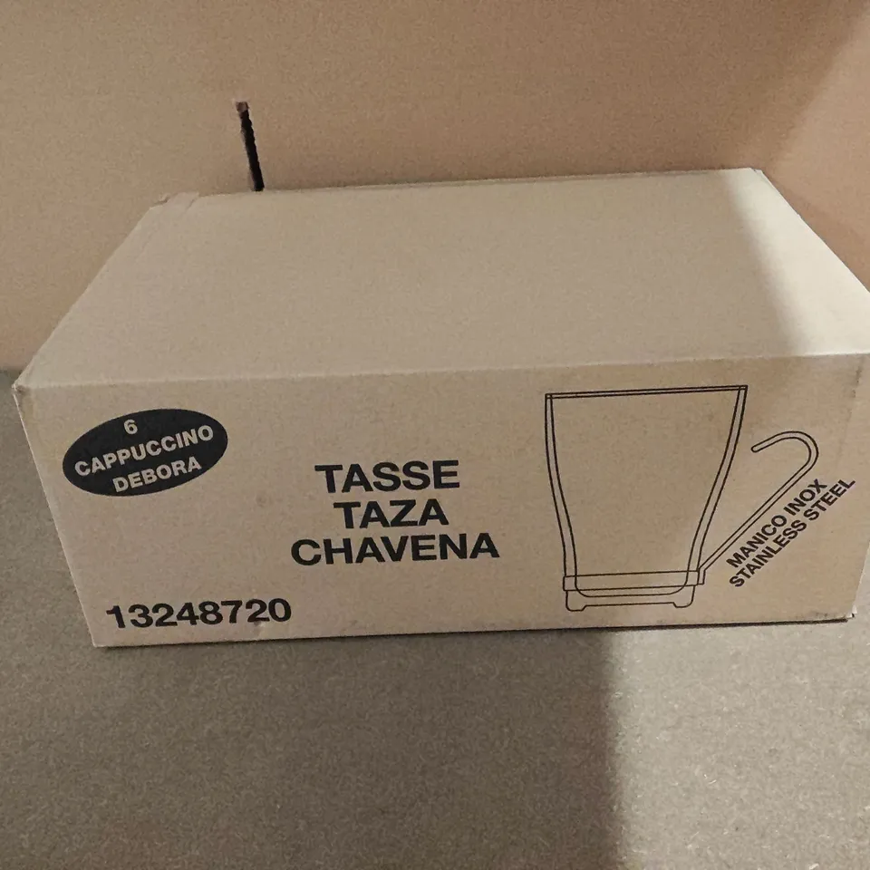 BOXED SET OF 6 GLASS CAPPUCCINO MAGS