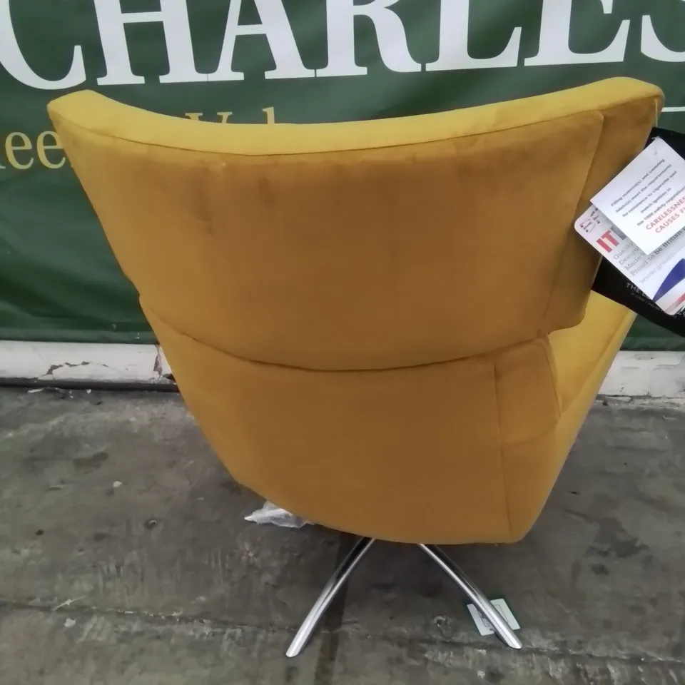 QUALITY BRITISH DESIGNER LOUNGE Co. WINGED SWIVEL EASY CHAIR PLUSH YELLOW FABRIC 