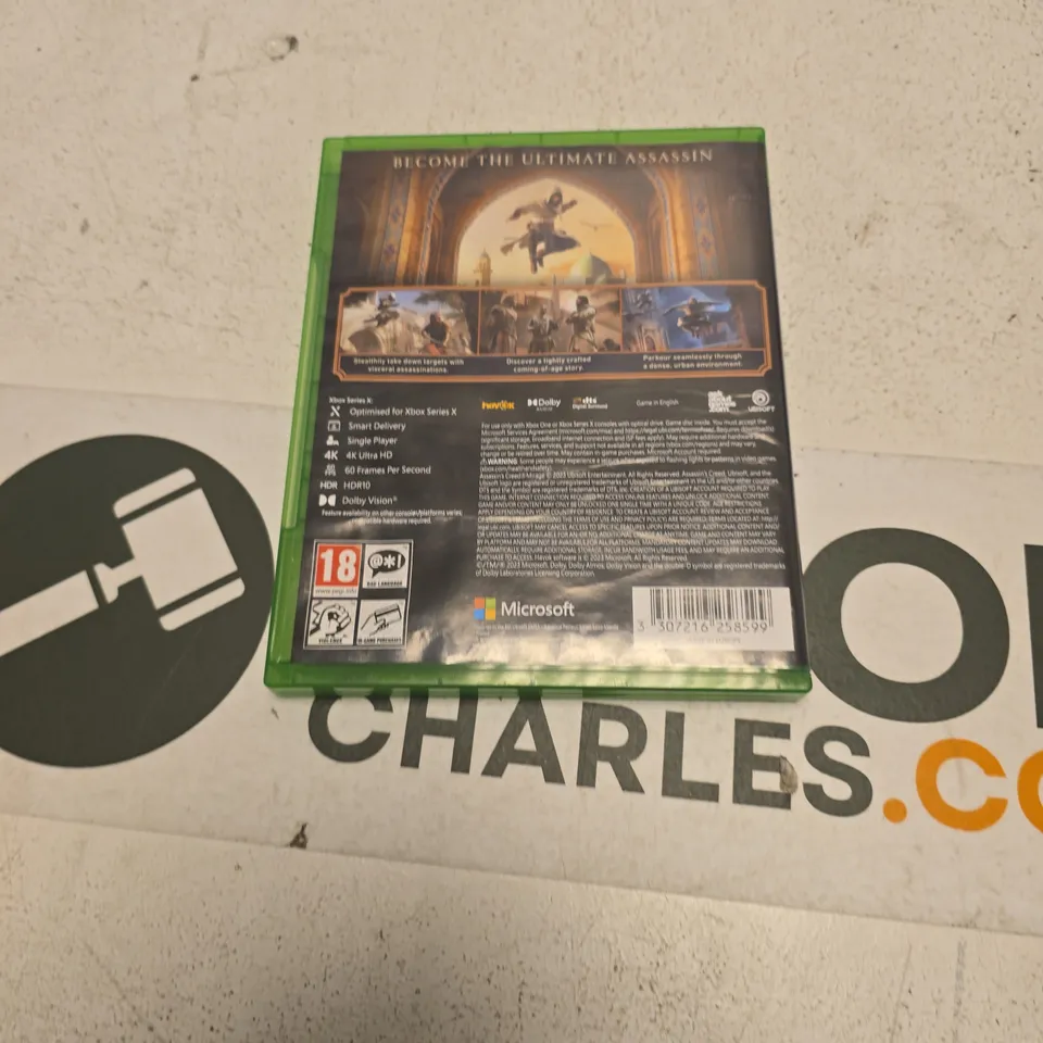 ASSASSIN'S CREED MIRAGE - XBOX GAME DISC (XBOX SERIES X|S & XBOX ONE) IN GREEN CASE
