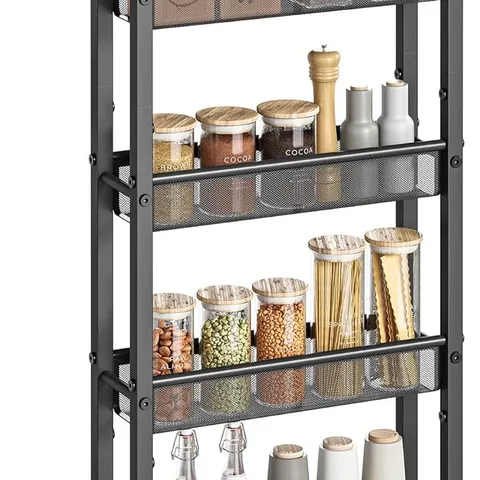 BOXED VASAGLE 5-TIER TROLLEY, SPACE-SAVING KITCHEN CART WITH CASTORS - BROWN/BLACK