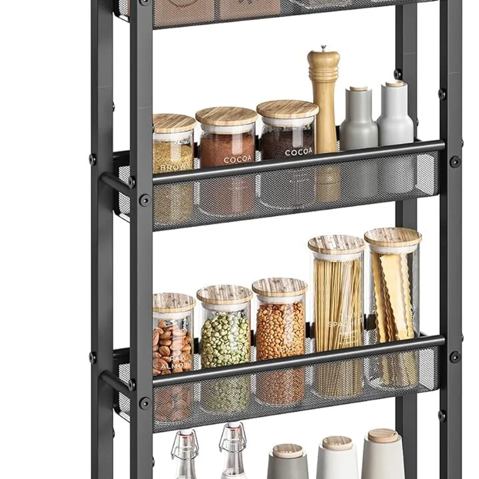 BOXED VASAGLE 5-TIER TROLLEY, SPACE-SAVING KITCHEN CART WITH CASTORS - BROWN/BLACK