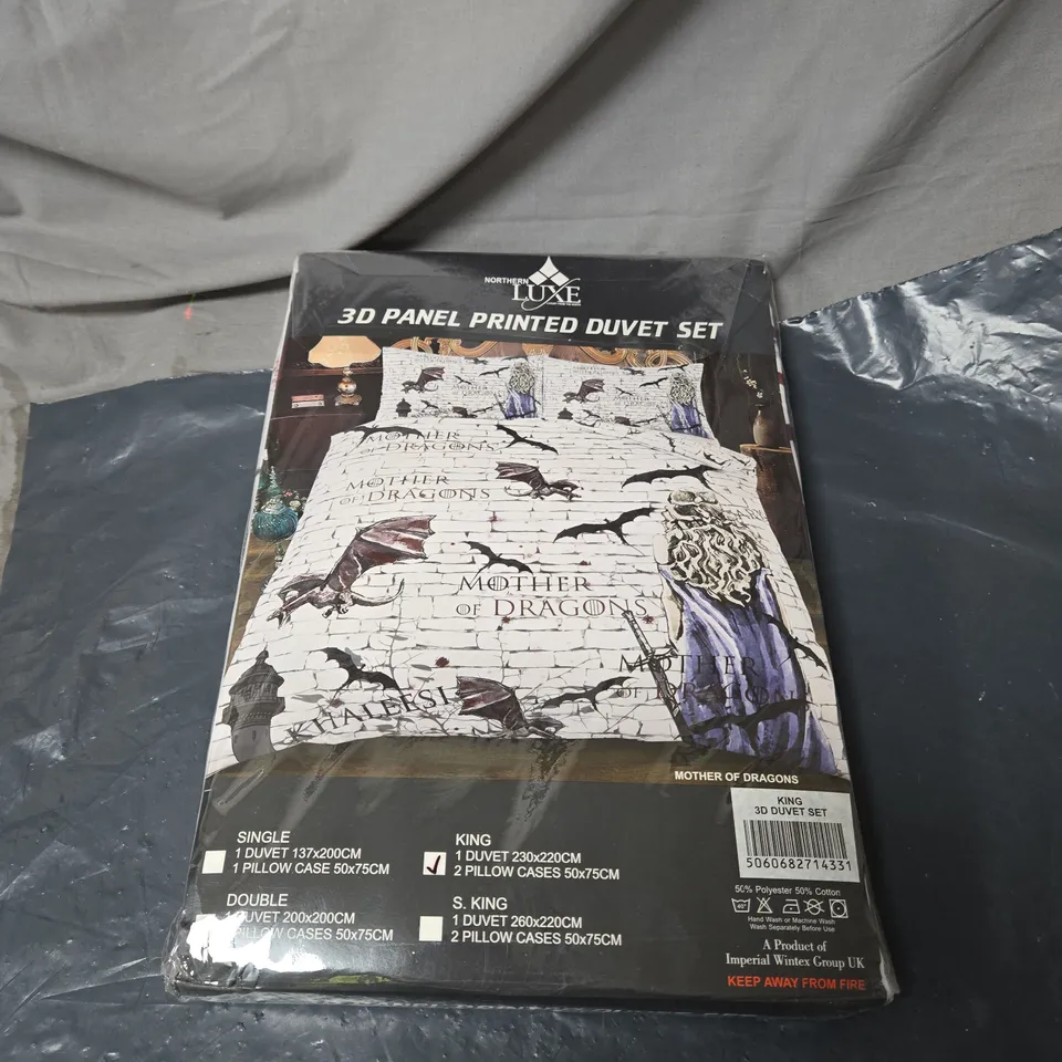 NORTHERN LUXY 3D PANEL PRINTER DUVET SET "MOTHER OF DRAGONS" GAME OF THRONES DESIGN, KING SIZE