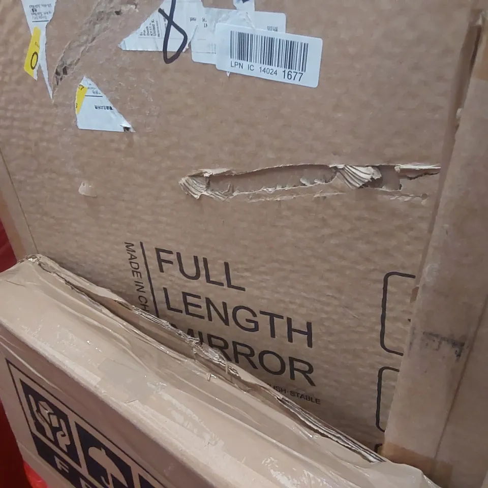 PALLET CONTAINING ASSORTED ITEMS TO INCLUDE: BEDSIDE TABLE, IRONING BOARD, FULL LENGTH MIRROR ECT