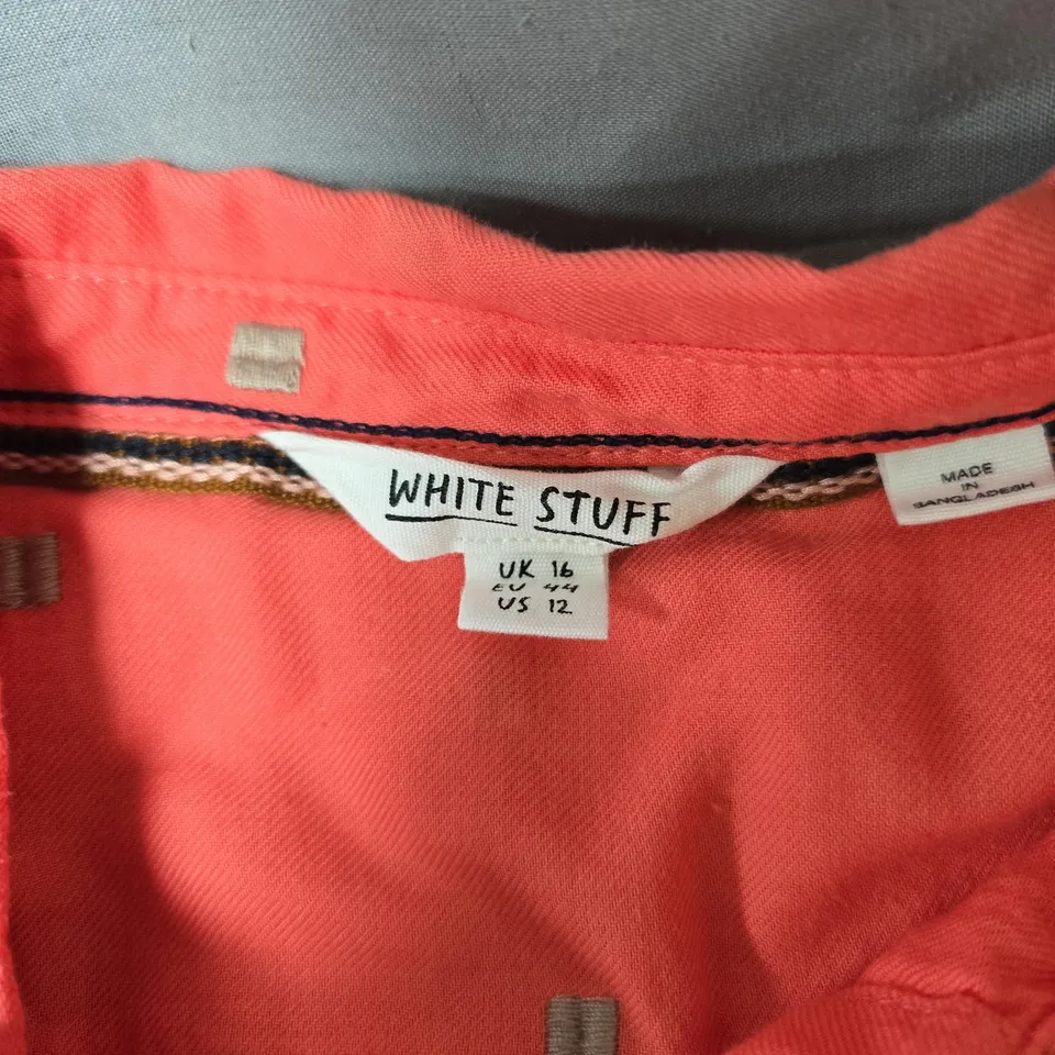 WHITE STUFF WOMEN'S CORAL BUTTON-DOWN SHIRT WITH SQUARE EMBELLISHMENTS, UK 16