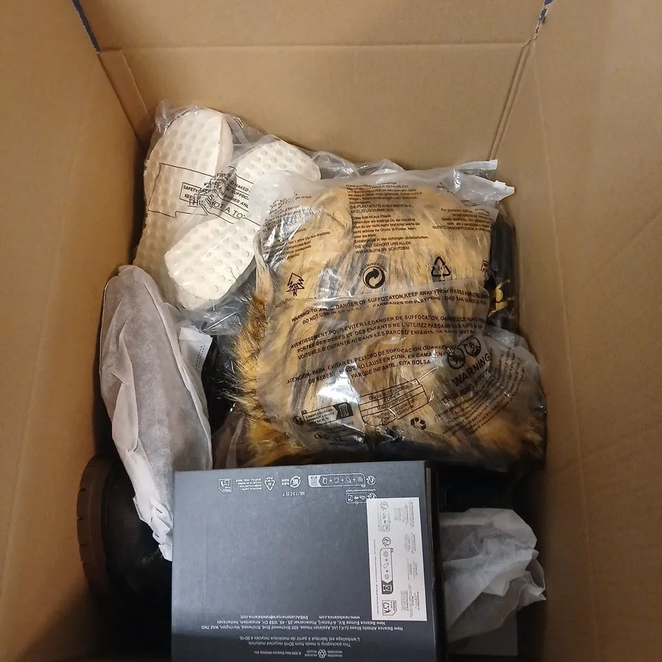BOX OF APPROXIMATELY 15 ASSORTED PAIRS OF SHOES IN VARIOUS STYLES , COLOURS AND SIZES