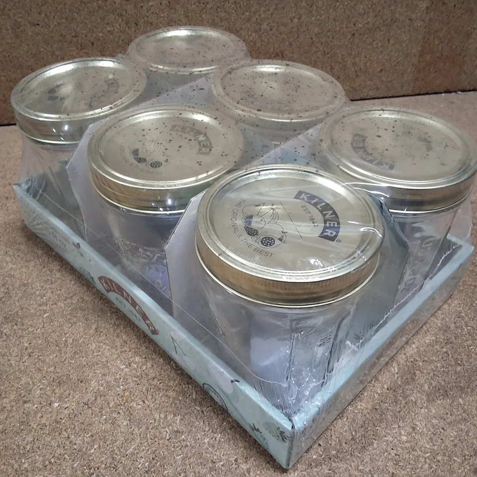 SEALED SET OF 6 KILNER WIDE MOUTH 12 OZ CANNING JARS