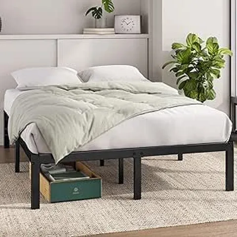 BOXED ZINUS ELIAS BED FRAME WITH STORAGE SPACE UNDERNEATH//SIZE: DOUBLE - BLACK (1 BOX)