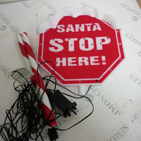 110cm SANTA STOP SIGN WITH MULTI COLOURED LIGHTS OUTDOOR CHRISTMAS DECORATION