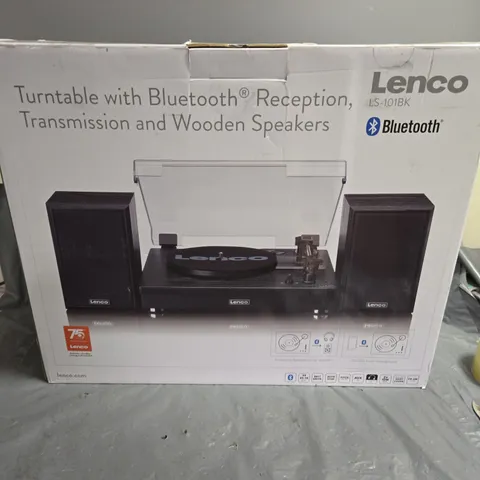 LENCO LS-10BK TURNTABLE WITH BLUETOOTH RECEPTION, TRANSMISSION AND WOODEN SPEAKERS