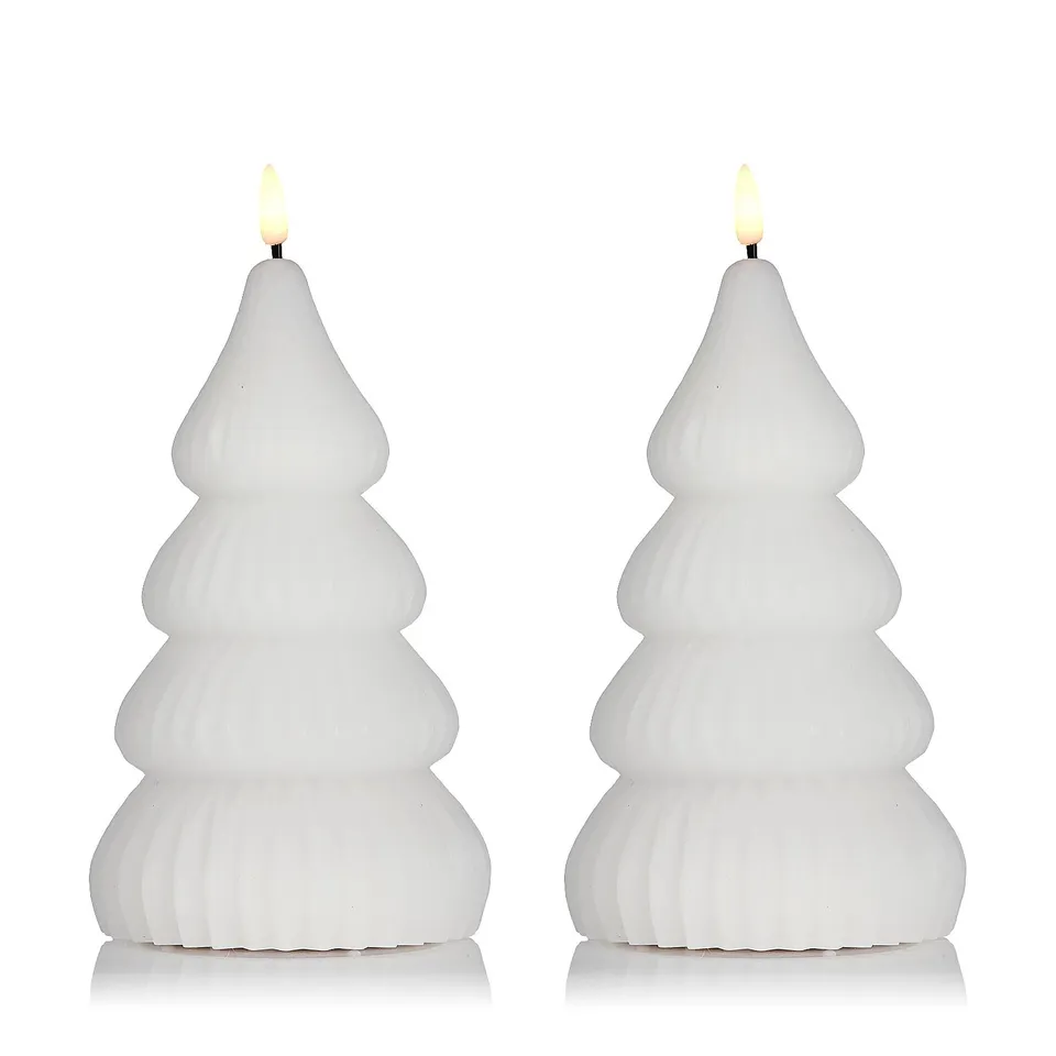 HOME STORIES SET OF 2 WAX FLAMELESS CHRISTMAS TREE CANDLES