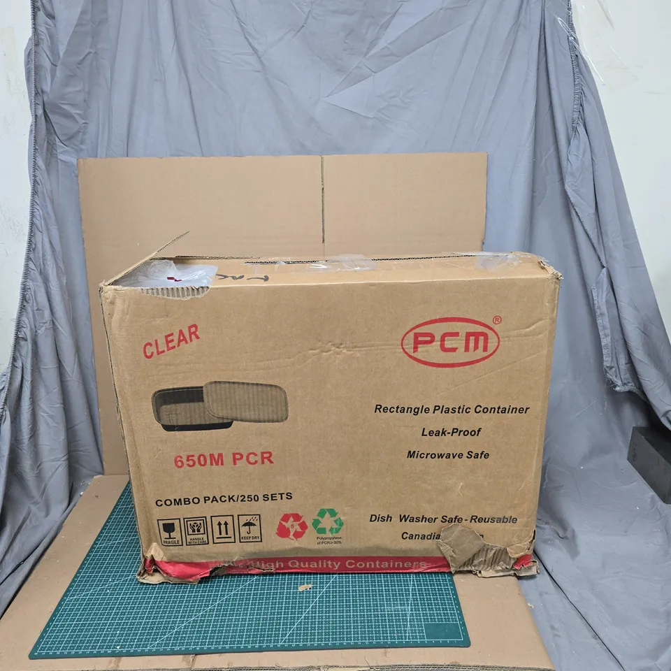 PCM RECTANGULAR PLASTIC FOOD STORAGE CONTAINERS – LEAK-PROOF, MICROWAVE SAFE, 650ML PCR (COMBO PACK 250 SETS)