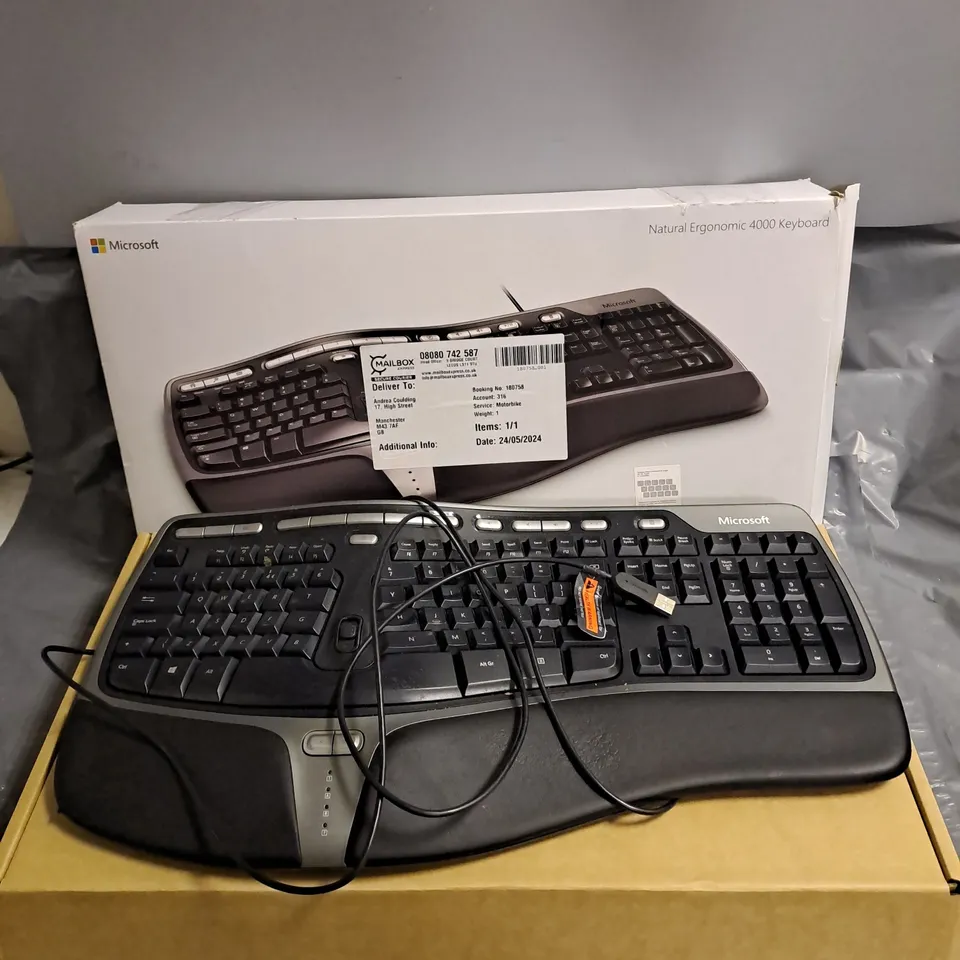 BOXED MICROSOFT NATURAL ERGONOMIC 4000 KEYBOARD IN BLACK/GREY