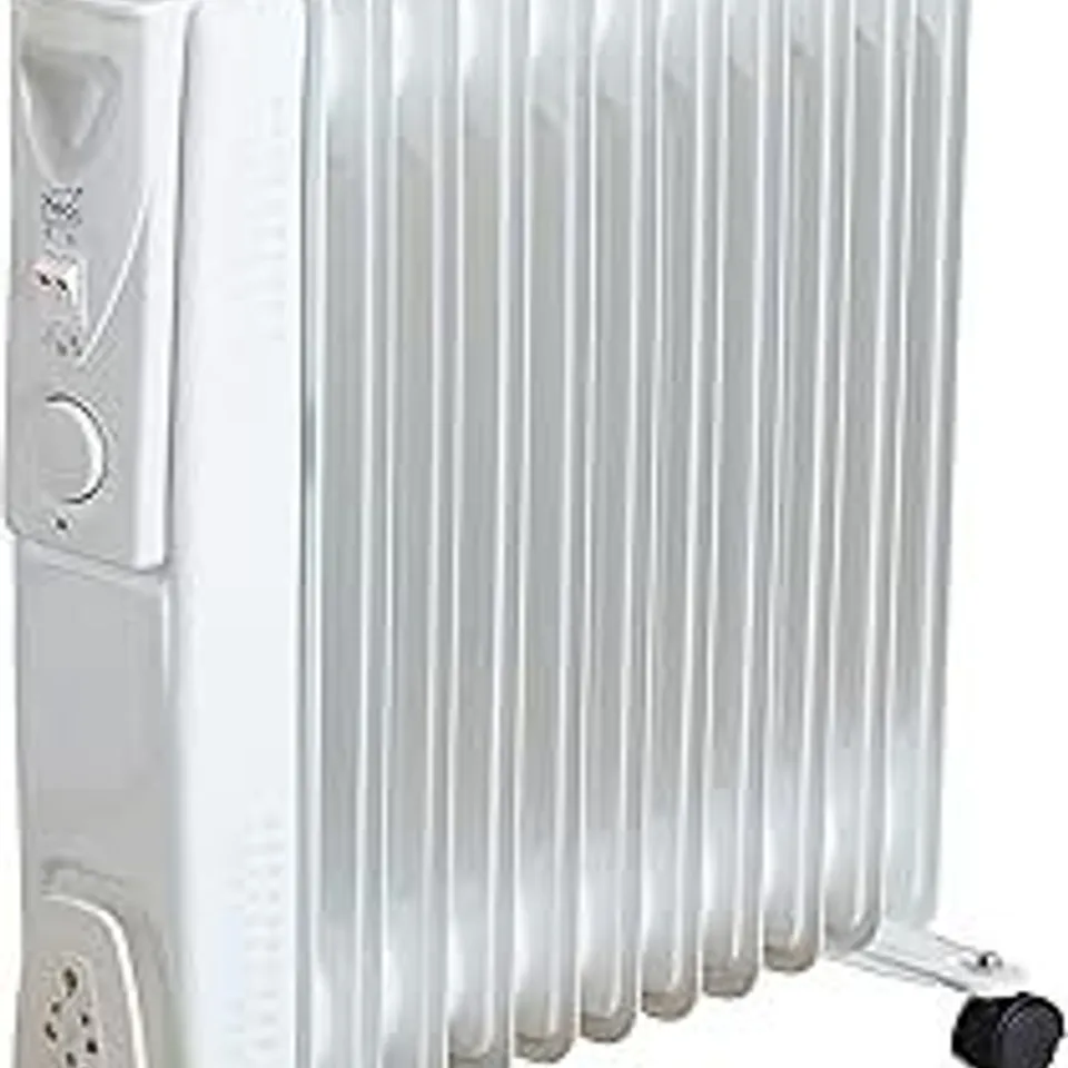 BOXED NEO 11 FIN ELECTRIC OIL FILLED RADIATOR PORTABLE HEATER WITH 3 HEAT SETTINGS THERMOSTAT - WHITE (1 BOX)