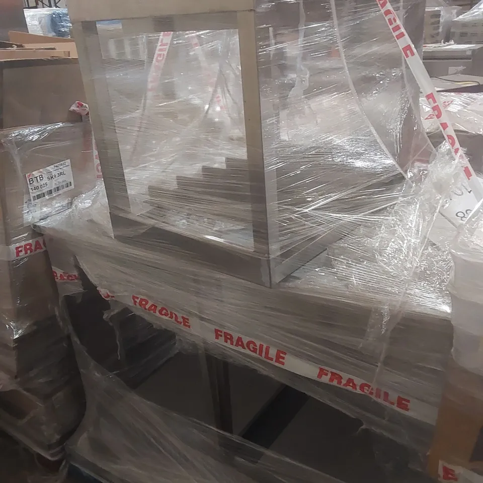 PALLET CONTAINING ASSORTED STAINLESS STEEL COMMERCIAL KITCHEN WORKTOPS, SHELVES