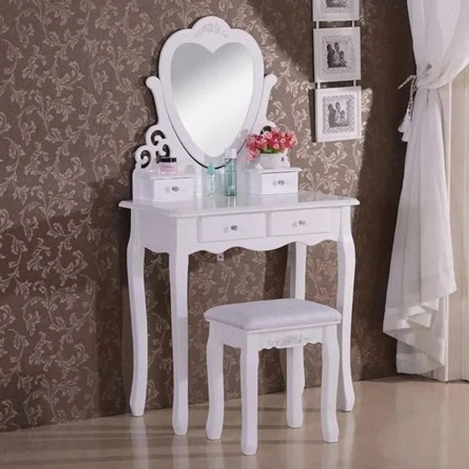 BOXED LOVE HEART DRESSING TABLE WITH STOOL