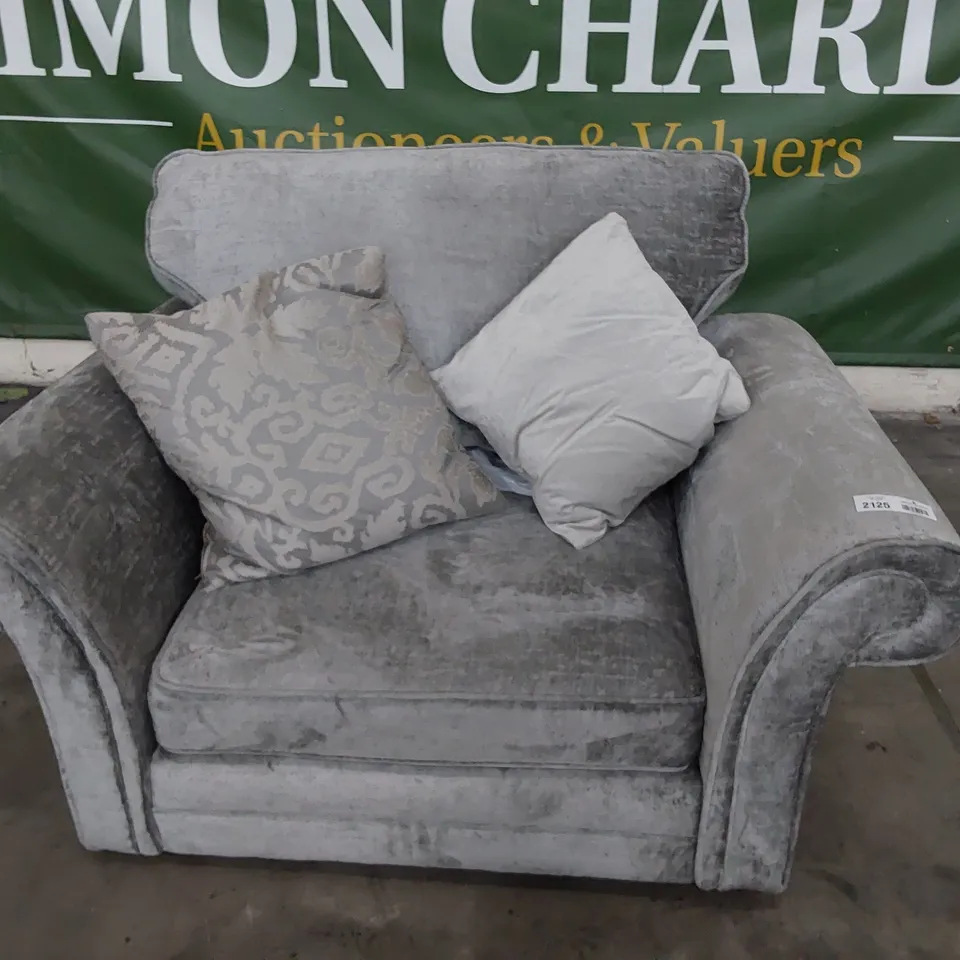 DESIGNER SNUGGLER CHAIR SILVER FABRIC 