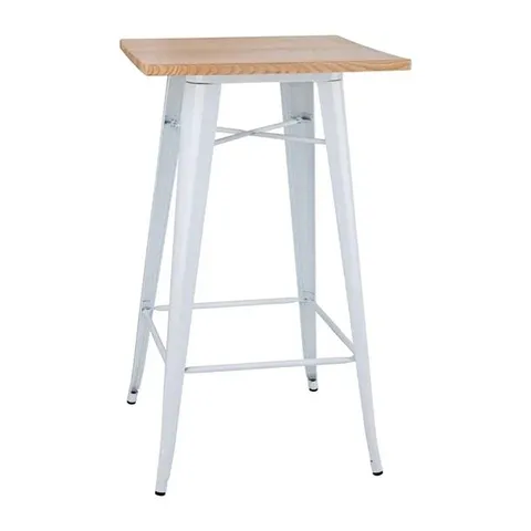 BOXED BOLERO BISTRO BAR TABLE WITH WOODEN TOP - WHITE