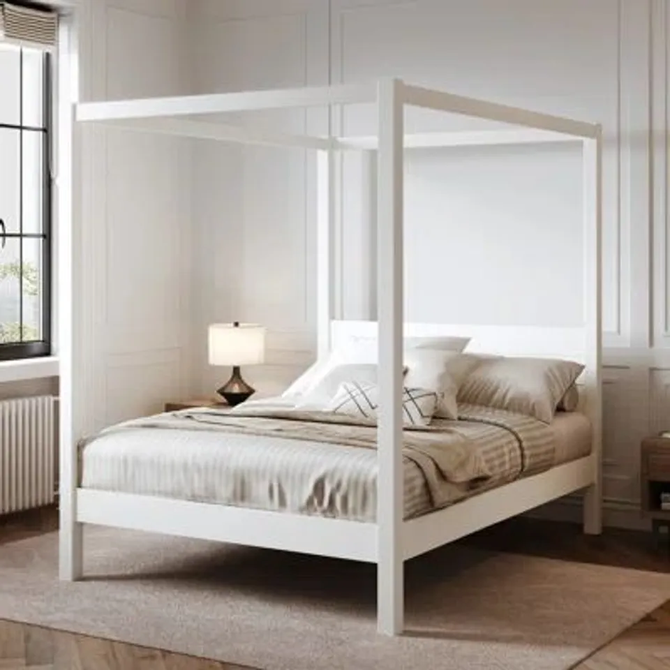 BOXED ALESANDRA 150CM MERCIA FOUR POSTER BED -WHITE- (BOX 2)