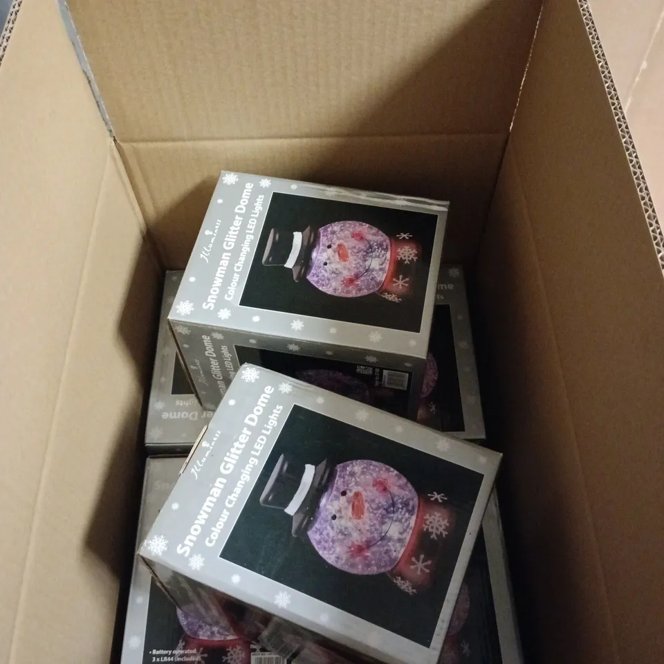 BOX OF 6 X SNOWMAN GLITTER DOME COLOUR CHANGING LED LIGHTS BOXED